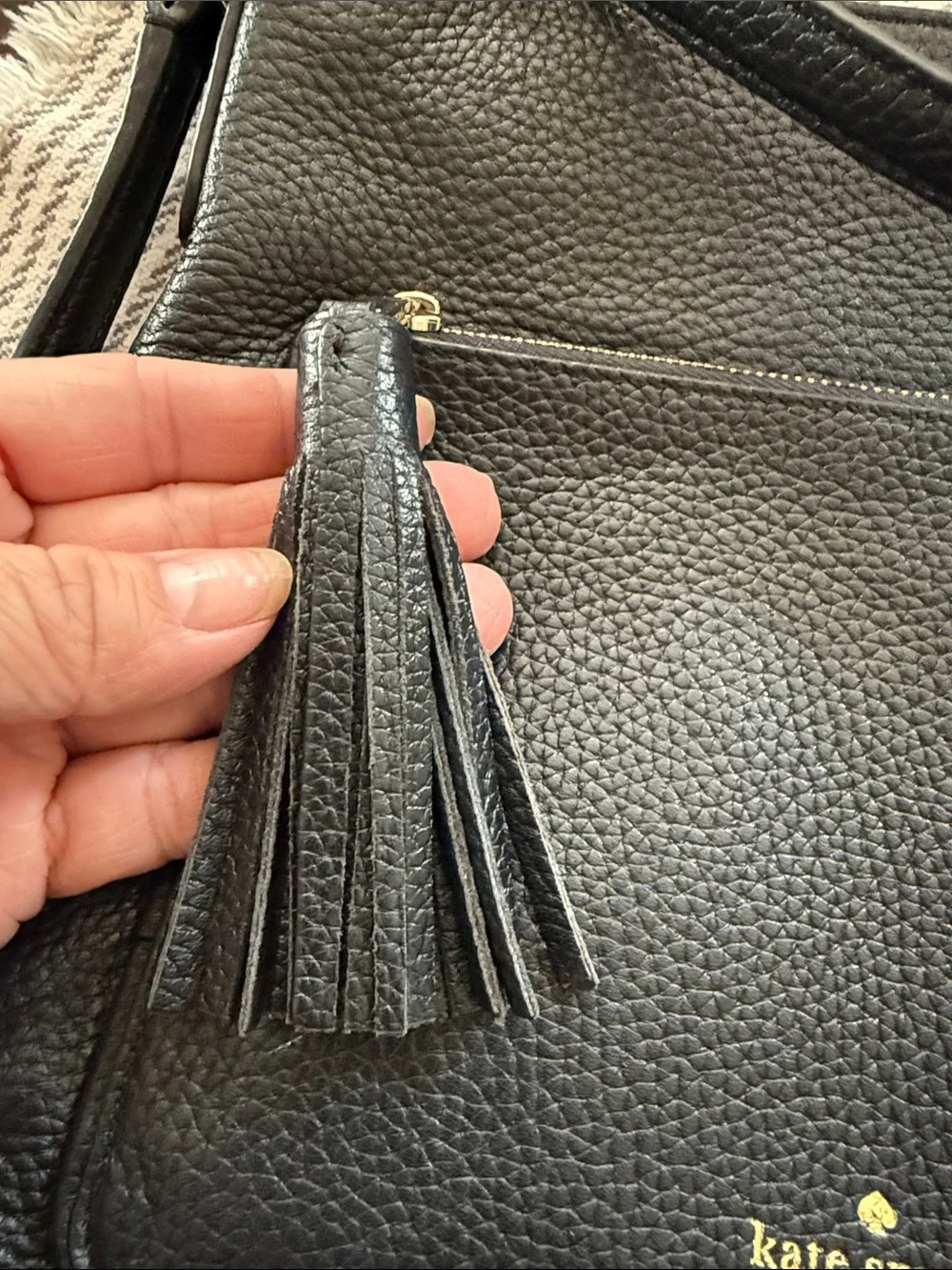 kate spade Black Pebbled Leather Tassel Crossbody Bag